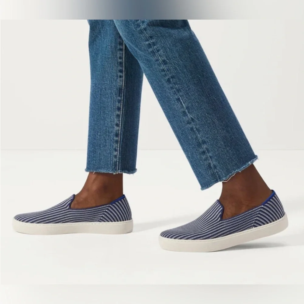 Rothy's The Original Slip On Blue and White Sneakers